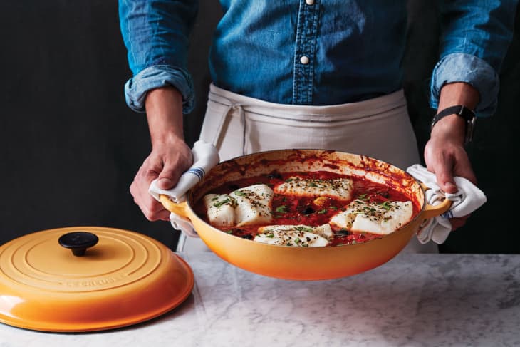 cooking vegetables in a cast iron braiser